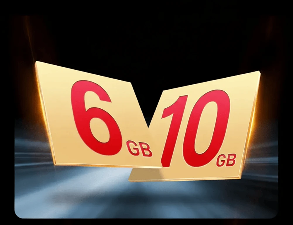 Grafika 6 GB + 10 GB oznaczająca rozszerzoną pamięć ram w tablecie ZTE.